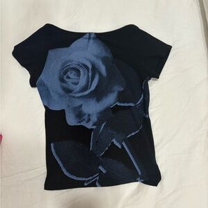 Urban Outfitters Black and Blue Rose Tee